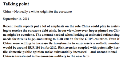 DB Research; China – Not really a white knight for the eurozone
