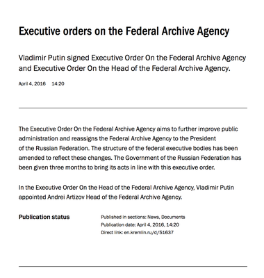 Executive orders on the Federal Archive Agency