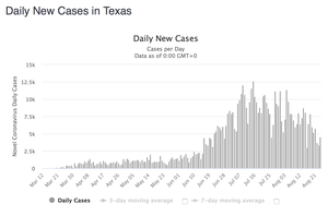 Daily New Cases in Texas 2020-08-25