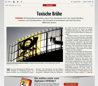 Der Spiegel 49 2013 - Toxische Brhe - Als Bundesfinanzminister nutzte Peer Steinbrck 2006 eine irische Briefkastenfirma zum Schuldenabbau